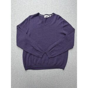 Calvin Klein Sweater Mens Large Purple Extra Fine Merino V Neck Knit Pullover